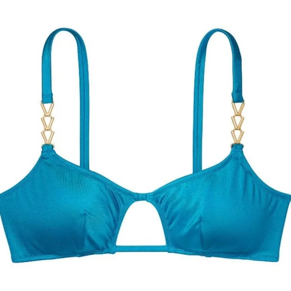 VICTORIA SECRET SWIM Chain Strap Cutout Bikini Top Shoreline Blue 👙🌊